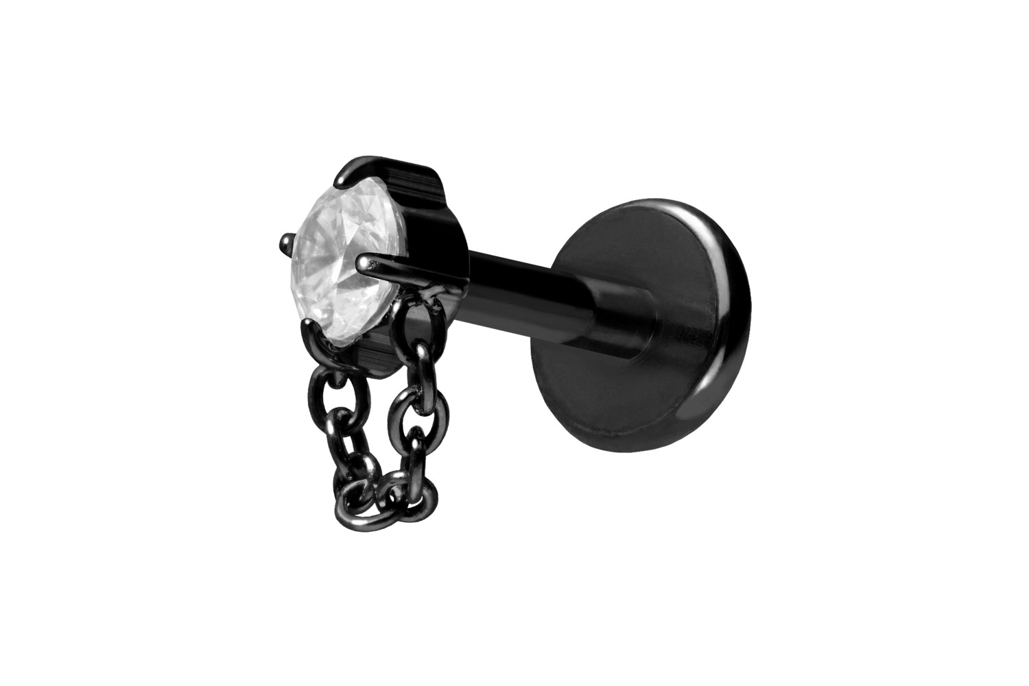 Titan Labret Piercing mit Push Fit KRISTALL + KETTE